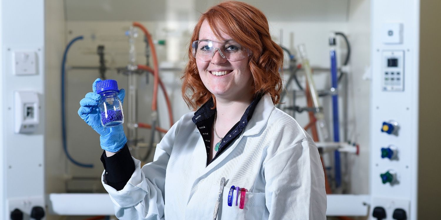 Zara Shiels, research chemist in a laboratory at MOF Technologies.