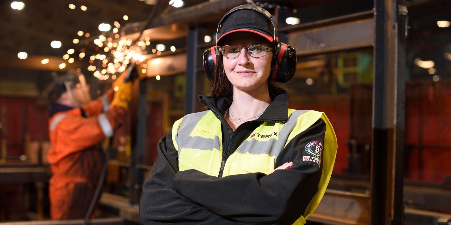 Rachel Pattison in full safety clothing at Terex
